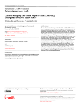 Cultural Mapping and Urban Regeneration: Analyzing Emergent Narratives About Bilbao Cristina Ortega Nuere and Fernando Bayón