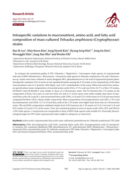 Intraspecific Variations in Macronutrient, Amino Acid, and Fatty Acid Composition of Mass-Cultured Teleaulax Amphioxeia (Cryptophyceae) Strains