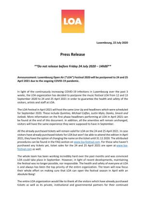 Press Release LOA 2020 Postponement V1