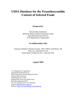 USDA Database for the Proanthocyanidin Content of Selected Foods