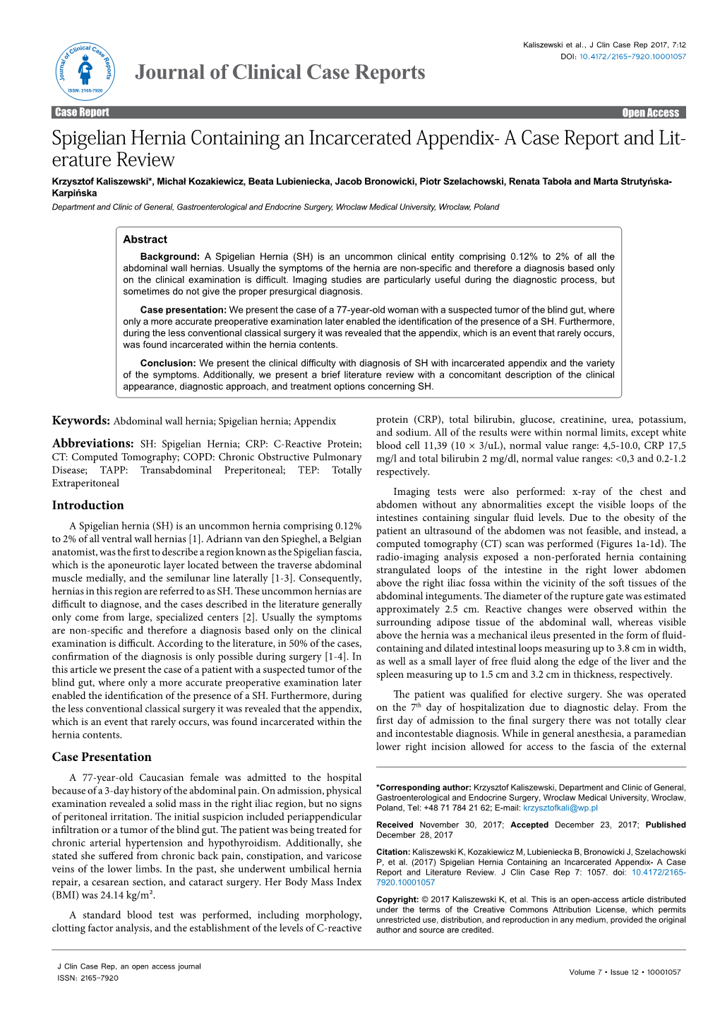 Spigelian Hernia Containing an Incarcerated Appendix- a Case