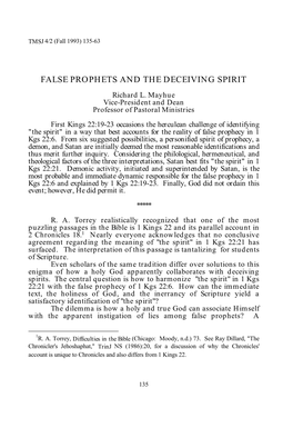 FALSE PROPHETS and the DECEIVING SPIRIT Richard L