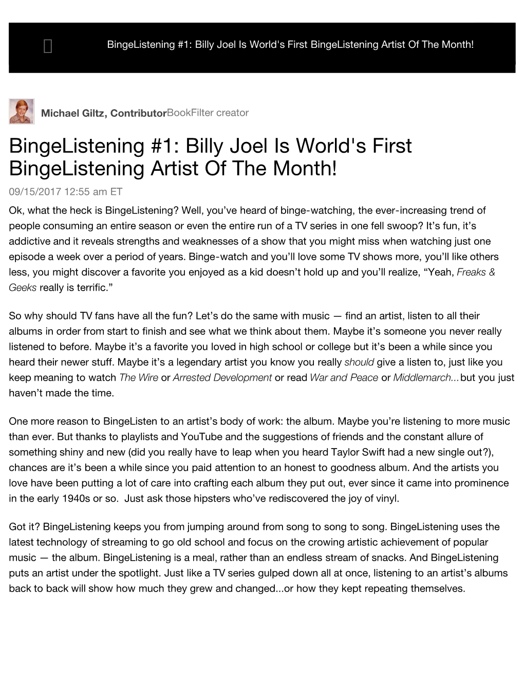 Billy Joel Is World's First Bingelistening Artist of the Month!       US