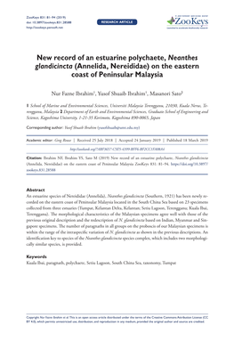 New Record of an Estuarine Polychaete, Neanthes Glandicincta