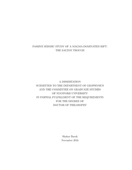 The Salton Trough a Dissertation Submitted to the Department of Geophysics