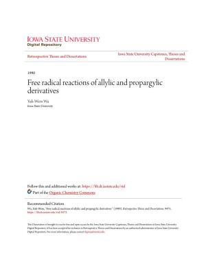 Free Radical Reactions of Allylic and Propargylic Derivatives Yuh-Wern Wu Iowa State University
