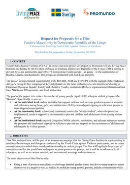 Request for Proposals for a Film Positive Masculinity in Democratic Republic of the Congo a Documentary Featuring Youth Clubs Against Violence in Kinshasa