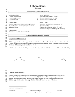 Chlorine/Bleach Livestock 1 2 Identification of Petitioned Substance