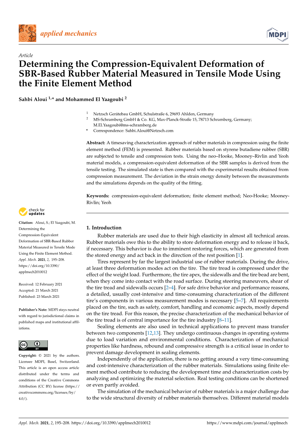 Determining the Compression-Equivalent Deformation of SBR-Based Rubber Material Measured in Tensile Mode Using the Finite Element Method