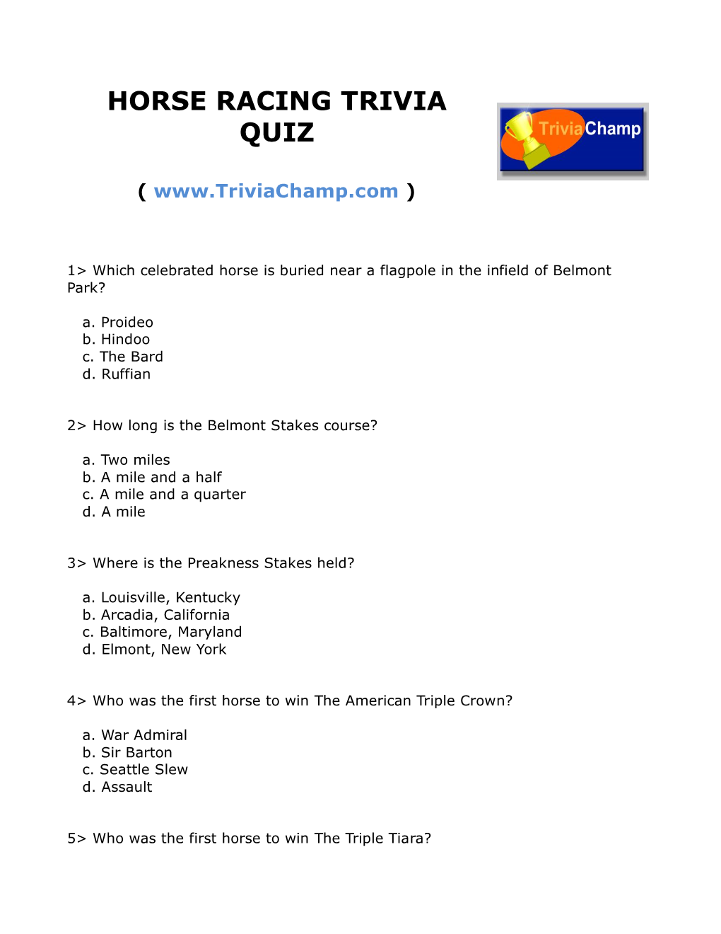 Horse Racing Trivia Quiz