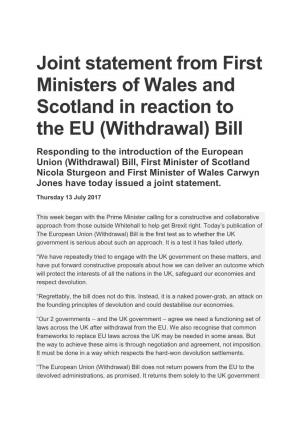 Joint Statement from First Ministers of Wales And