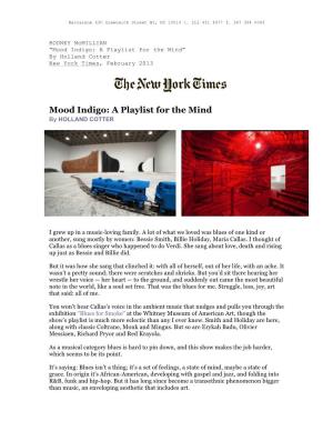 Mood Indigo: a Playlist for the Mind” by Holland Cotter New York Times, February 2013