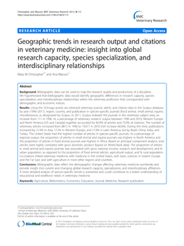 Geographic Trends in Research Output and Citations in Veterinary Medicine