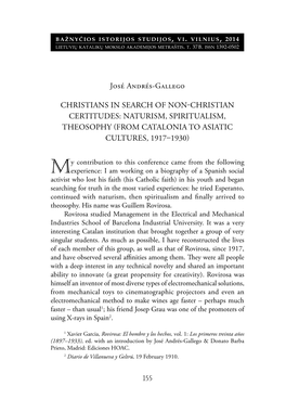 Christians in Search of Non-Christian Certitudes: Naturism, Spiritualism, Theosophy (From Catalonia to Asiatic Cultures, 1917–1930)