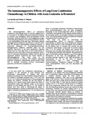 The Immunosuppressive Effects of Long-Term Combination Chemotherapy in Children with Acute Leukemia Inremission1