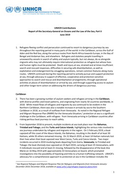 1 UNHCR Contributions Report of the Secretary-General on Oceans and the Law of the Sea, Part II June 2019 1. Refugees Fleeing Co