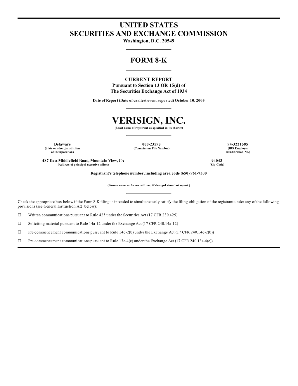 VERISIGN, INC. (Exact Name of Registrant As Specified in Its Charter)