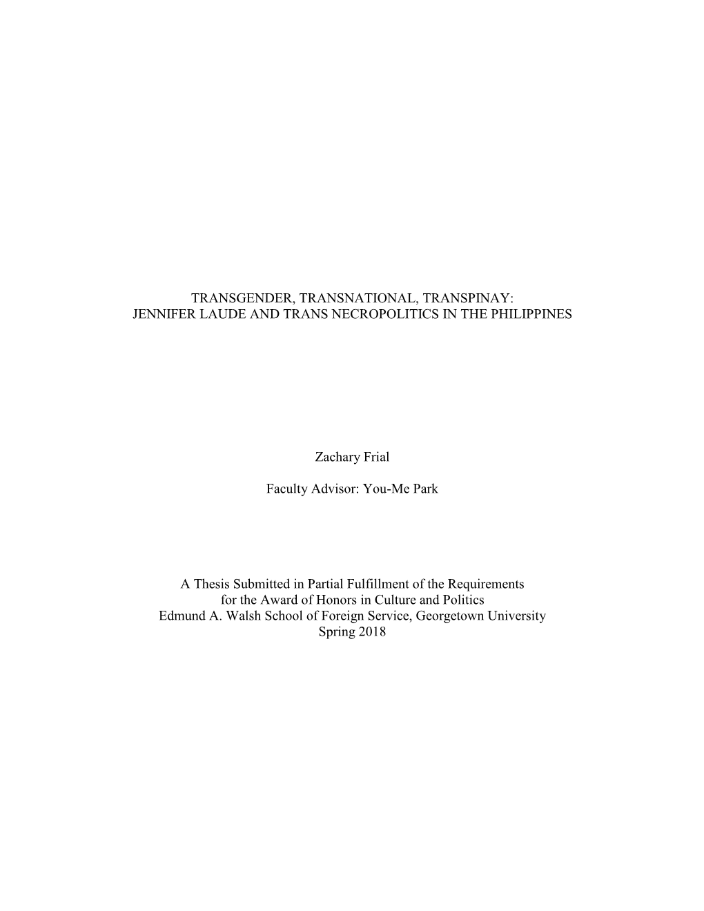 Transgender, Transnational, Transpinay: Jennifer Laude and Trans Necropolitics in the Philippines