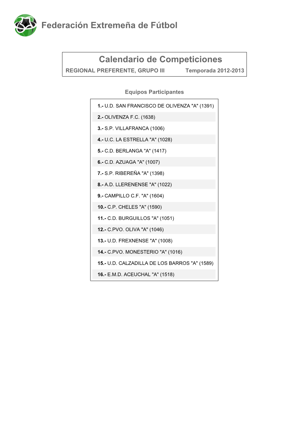 Calendario De Competición