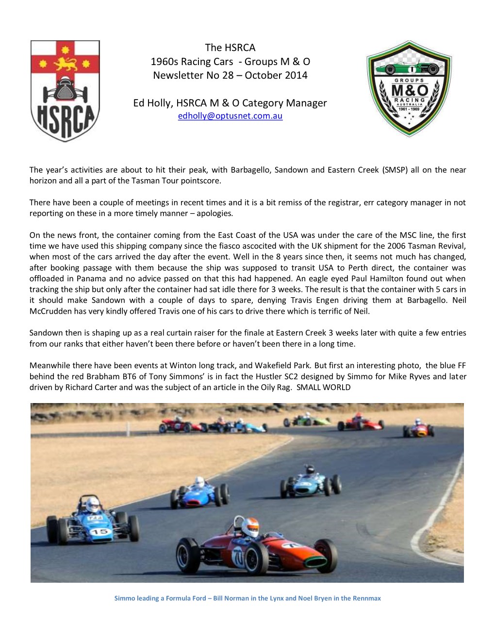 The HSRCA 1960S Racing Cars - Groups M & O Newsletter No 28 – October 2014
