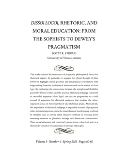 Dissoi Logoi, Rhetoric, and Moral Education: from the Sophists to Dewey's Pragmatism