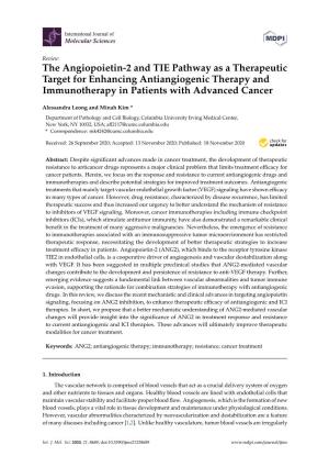 The Angiopoietin-2 and TIE Pathway As a Therapeutic Target for Enhancing Antiangiogenic Therapy and Immunotherapy in Patients with Advanced Cancer