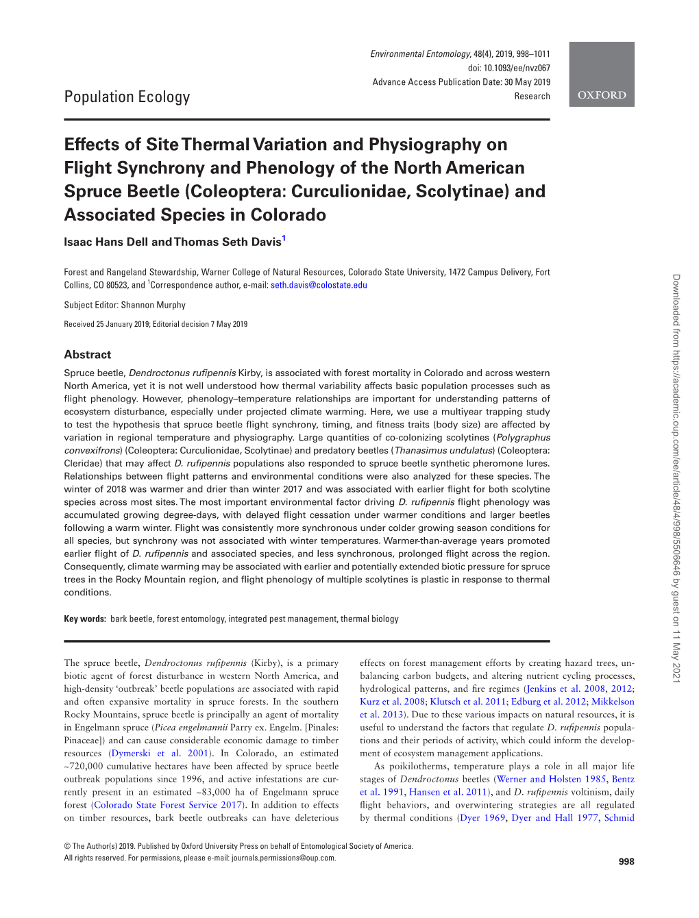 Effects of Site Thermal Variation and Physiography on Flight Synchrony