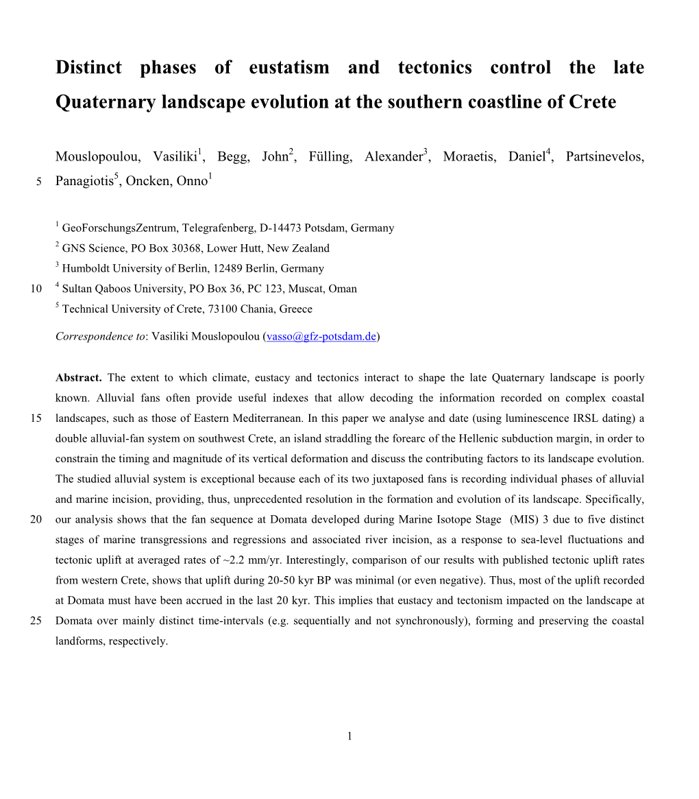 Distinct Phases of Eustatism and Tectonics Control the Late Quaternary Landscape Evolution at the Southern Coastline of Crete