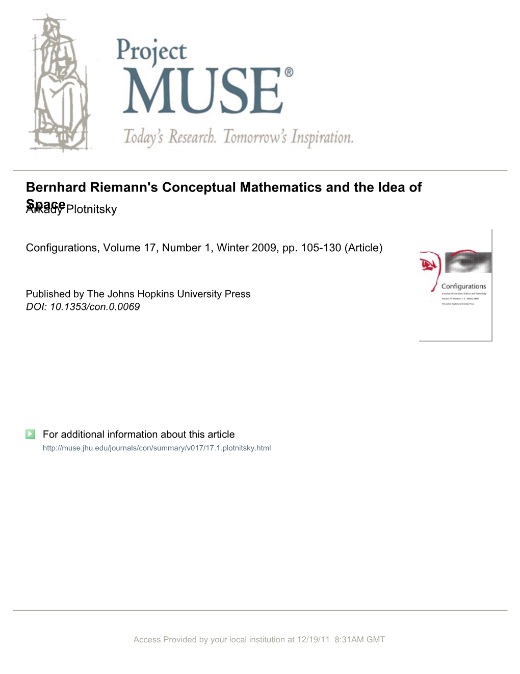 Bernhard Riemann's Conceptual Mathematics and the Idea of Space