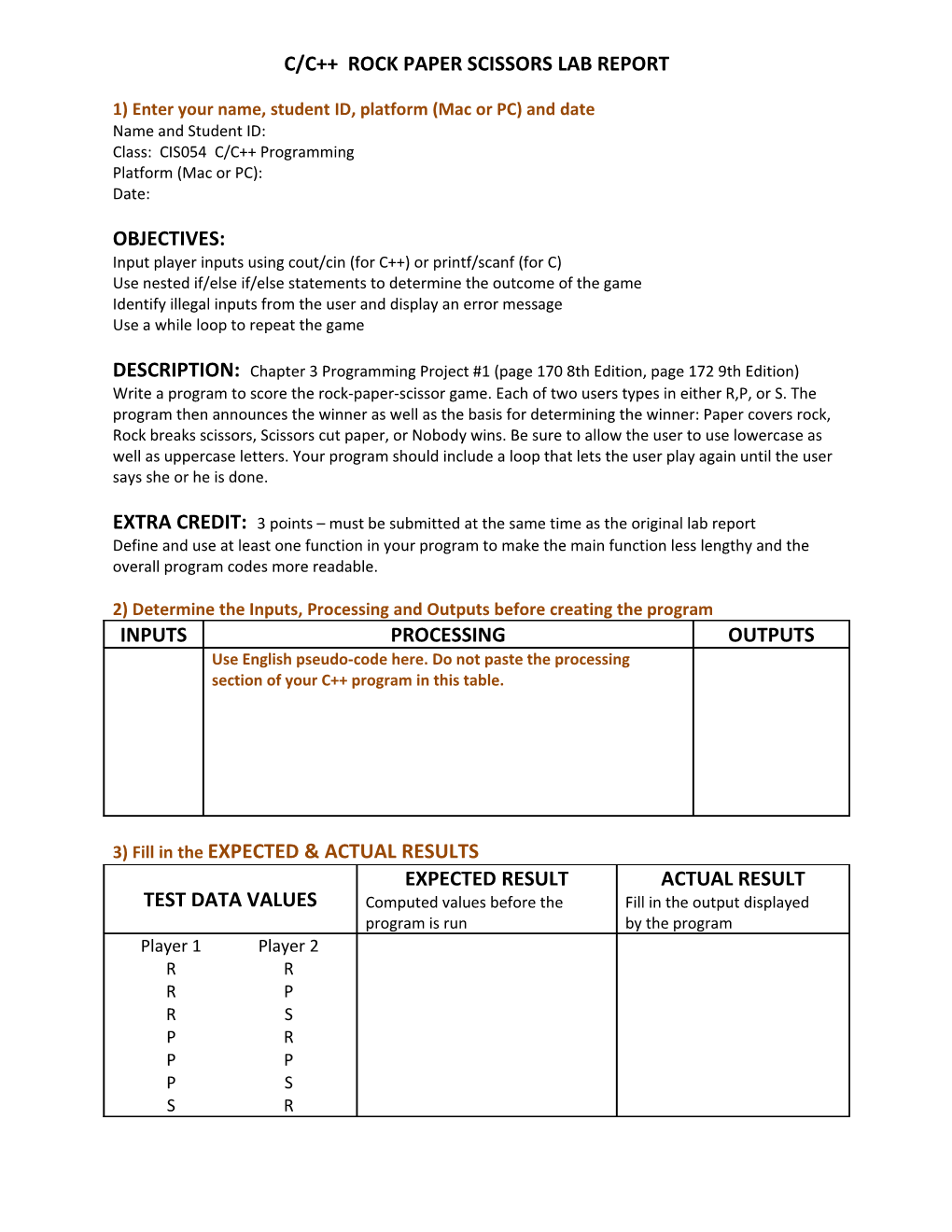 C/C Rock Paper Scissors Lab Report