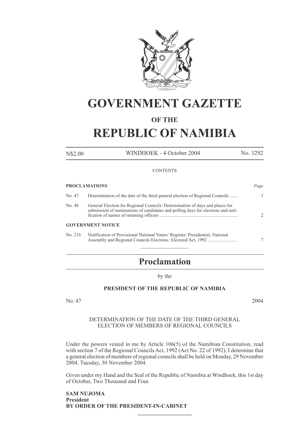 Government Gazette Republic of Namibia