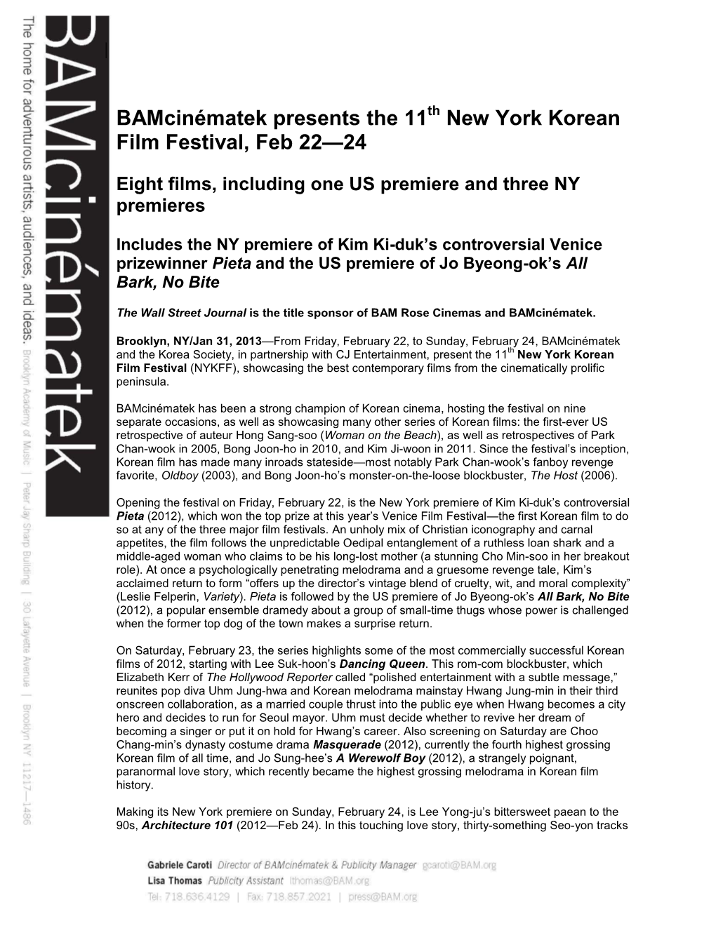 Bamcinématek Presents the 11 New York Korean Film Festival, Feb 22