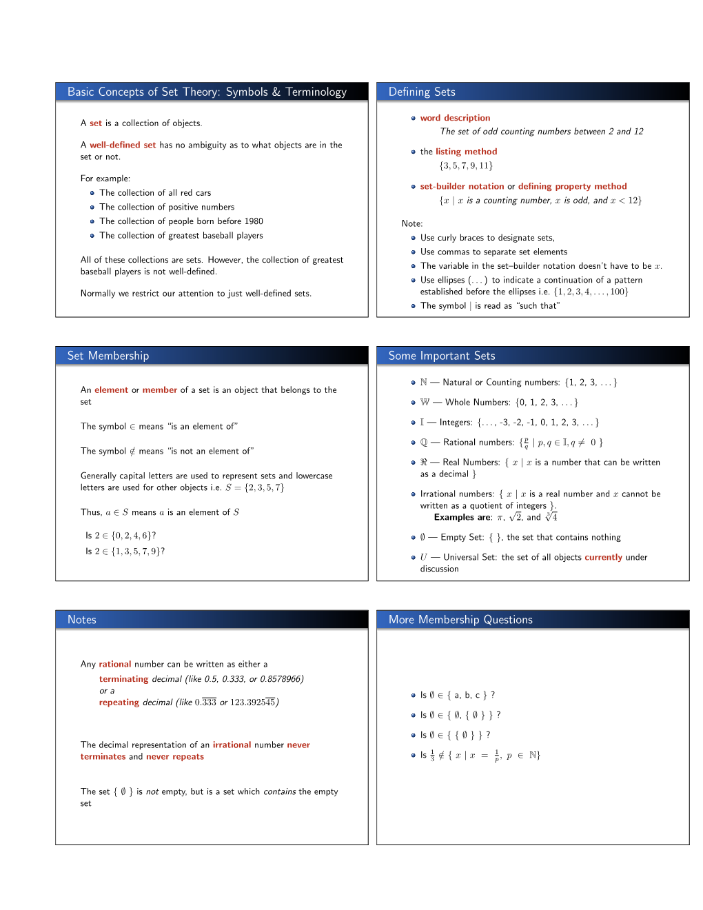 Basic Concepts of Set Theory: Symbols & Terminology Defining