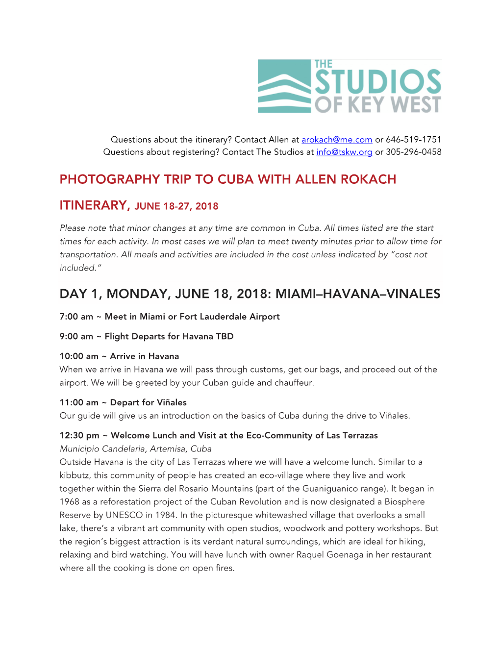 Cuba Photo Tour Itinerary June 2018