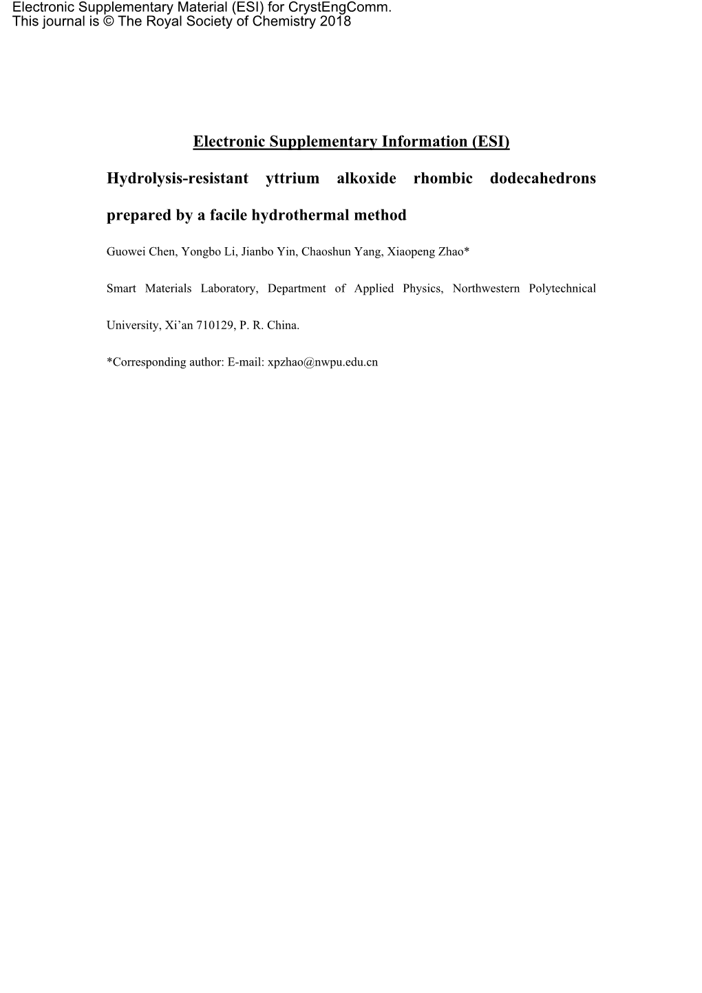 Electronic Supplementary Information (ESI) Hydrolysis-Resistant Yttrium