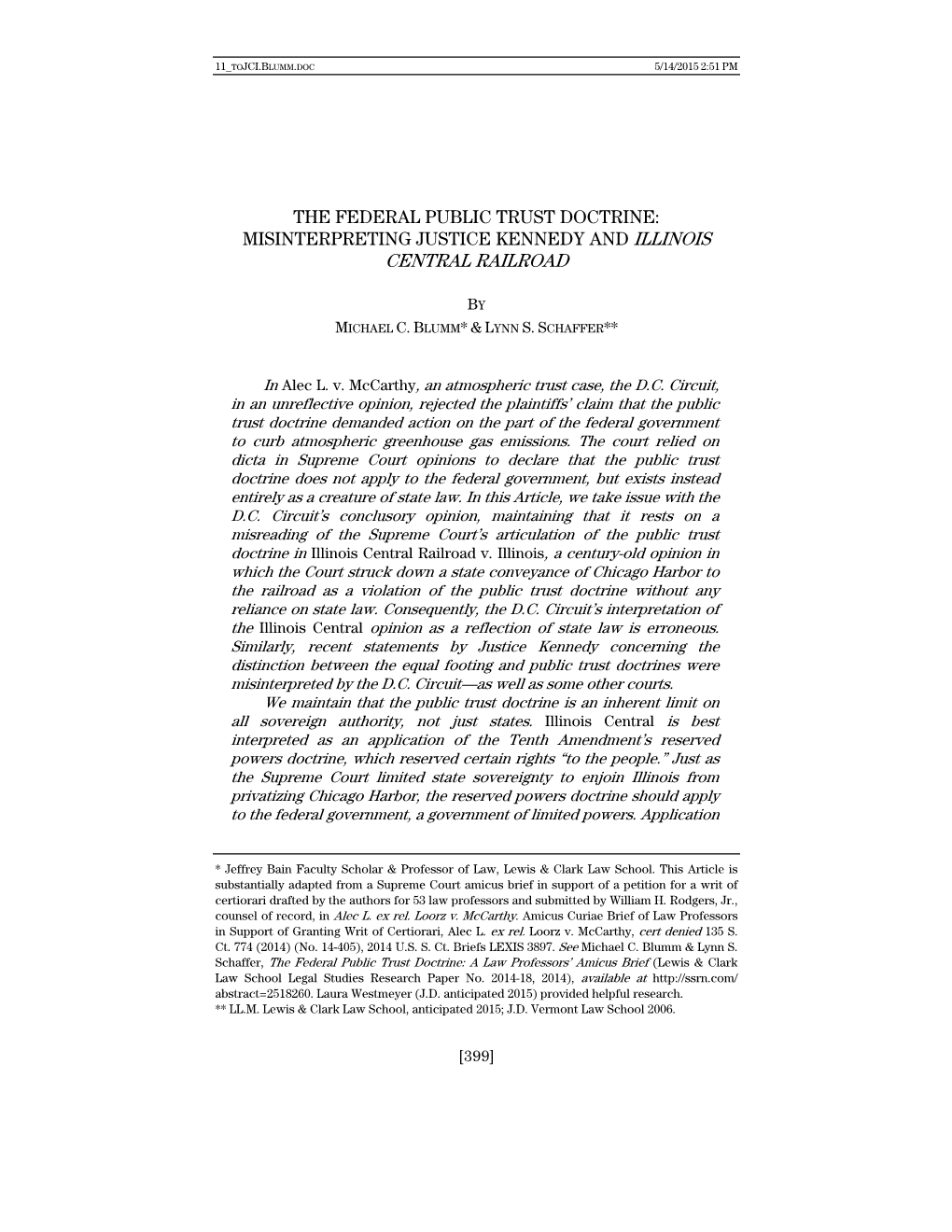 The Federal Public Trust Doctrine: Misinterpreting Justice Kennedy and Illinois Central Railroad