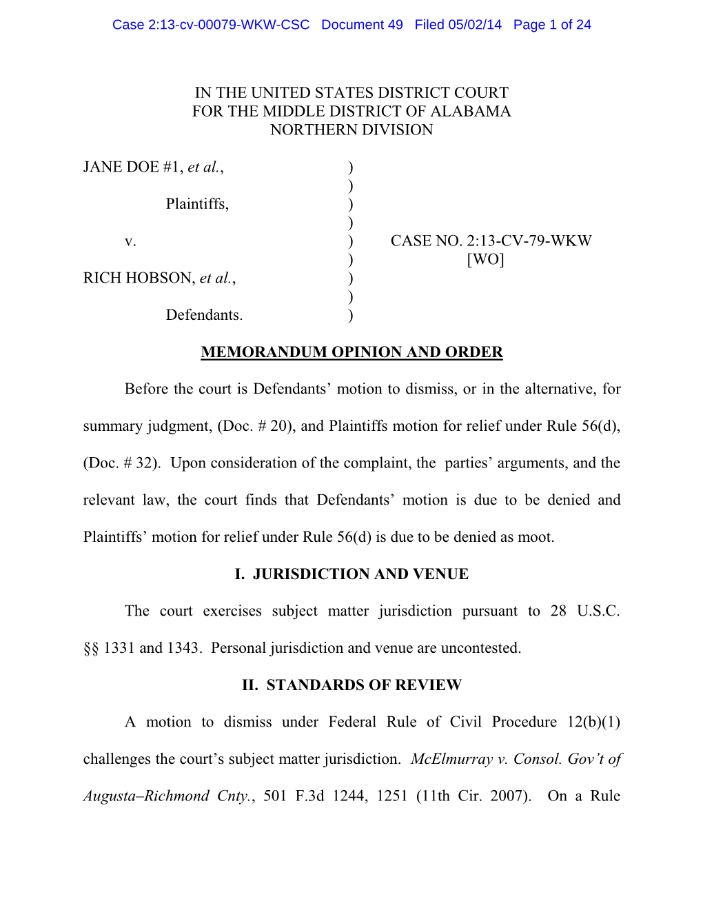 Case 2:13-Cv-00079-WKW-CSC Document 49 Filed 05/02/14 Page 1 of 24