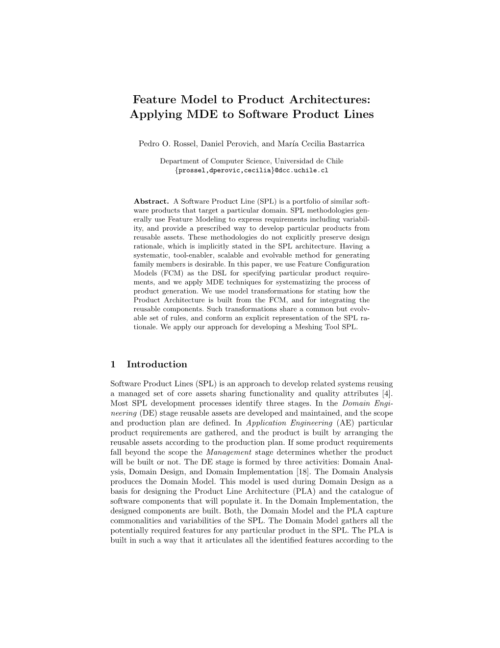 Feature Model to Product Architectures: Applying MDE to Software Product Lines