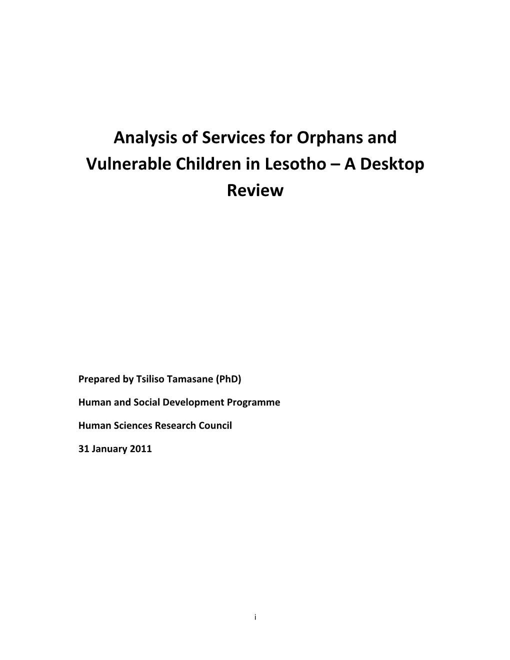 Analysis of Services for Orphans and Vulnerable Children in Lesotho – a Desktop Review