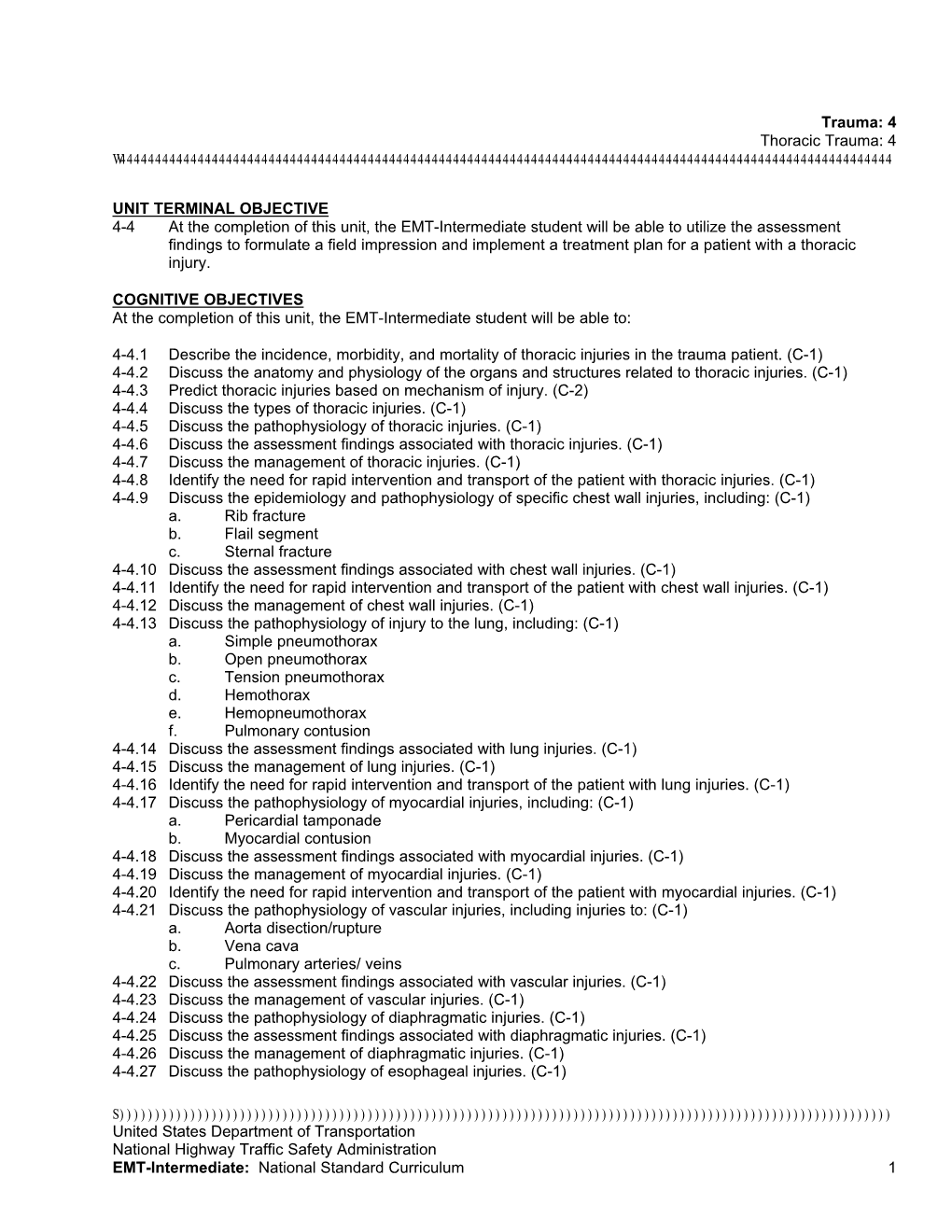 4 Thoracic Trauma: 4 United States Department of Transportation