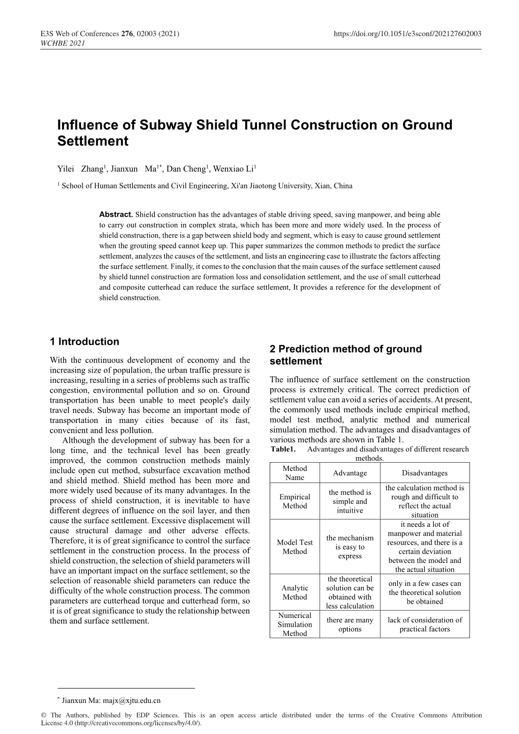 Influence of Subway Shield Tunnel Construction on Ground Settlement