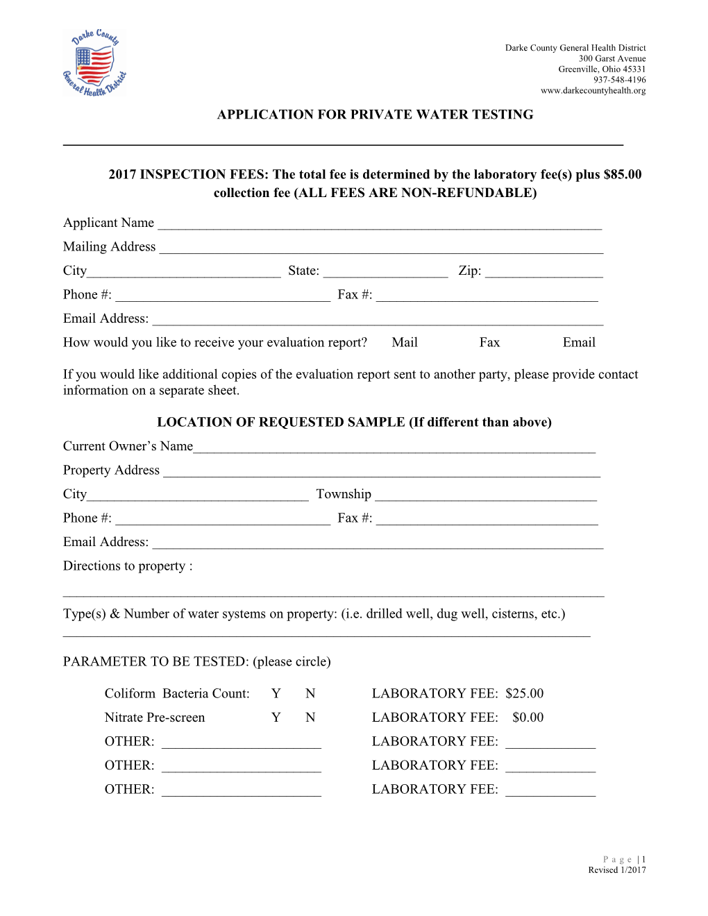 Application for Private Water Testing