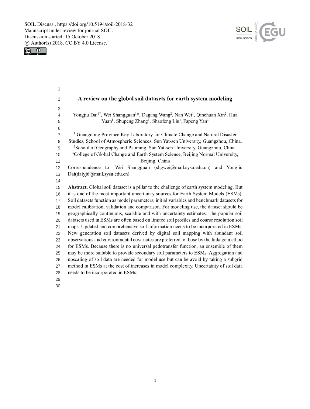 A Review on the Global Soil Datasets for Earth System Modeling