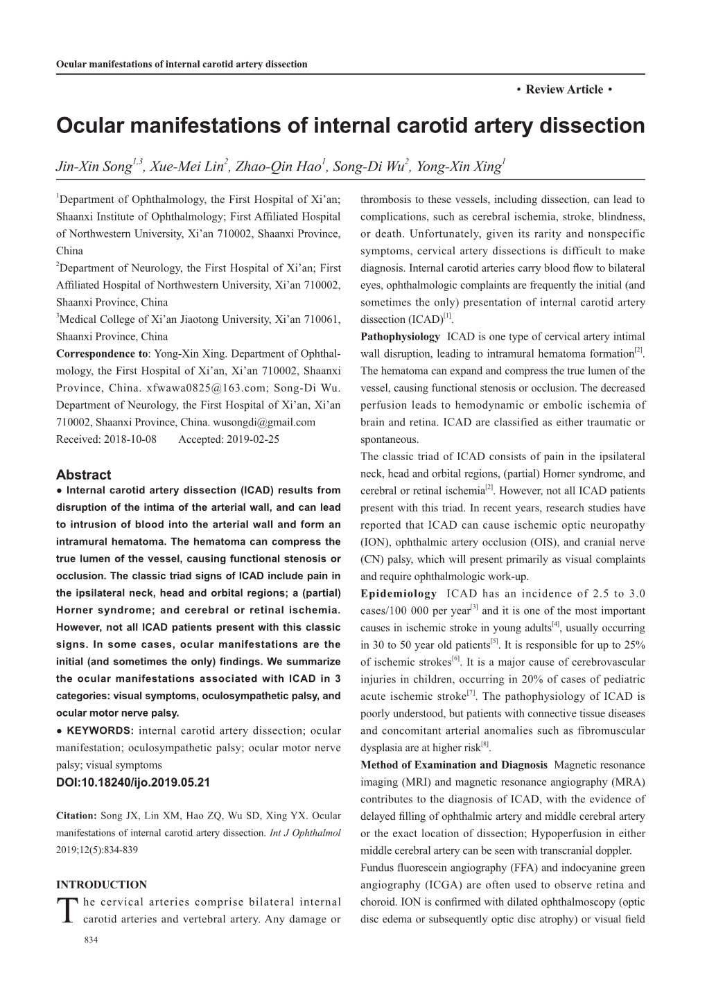 Ocular Manifestations of Internal Carotid Artery Dissection