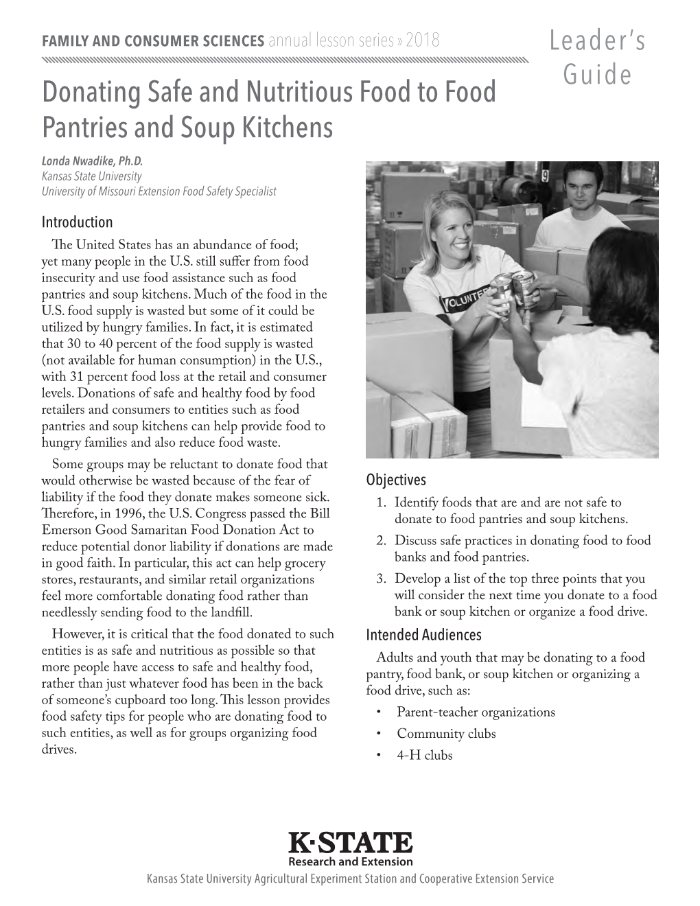 MF3353 Donating Safe and Nutritious Food to Food Pantries and Soup Kitchens, Leader's Guide