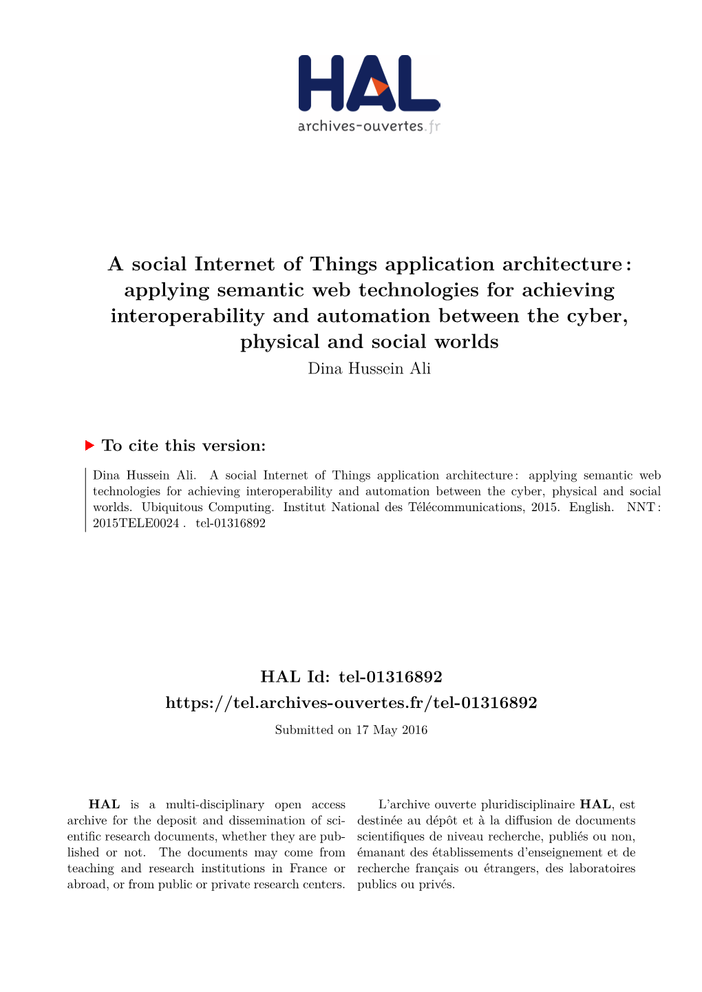 A Social Internet of Things Application Architecture