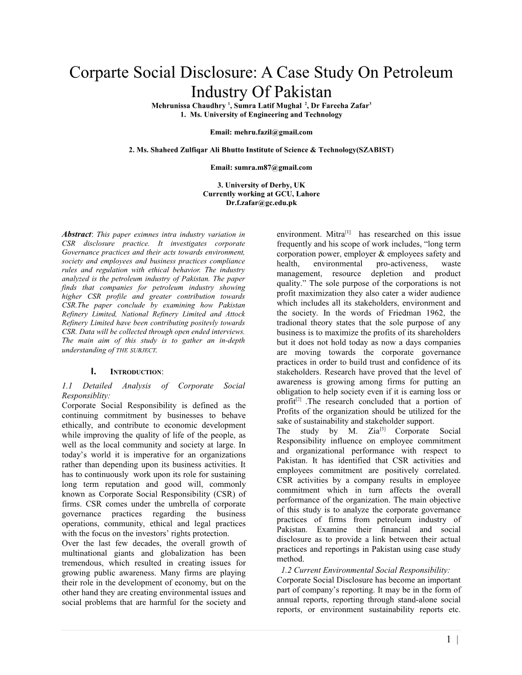 Corparte Social Disclosure: a Case Study on Petroleum Industry of Pakistan