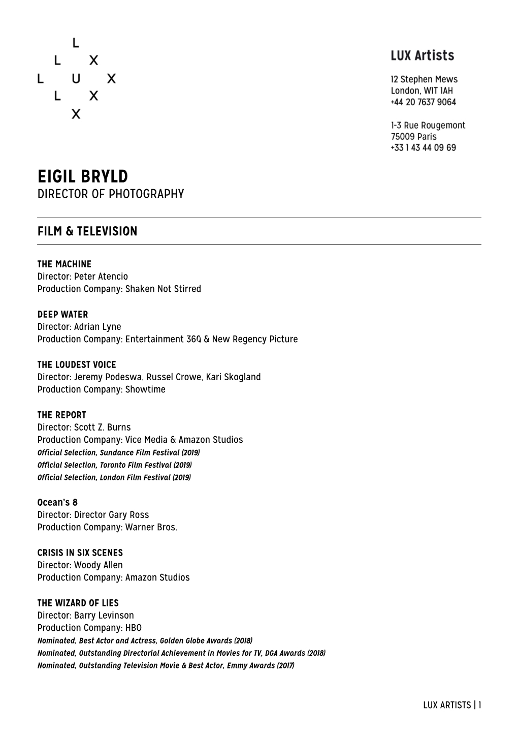 Eigil Bryld Director of Photography