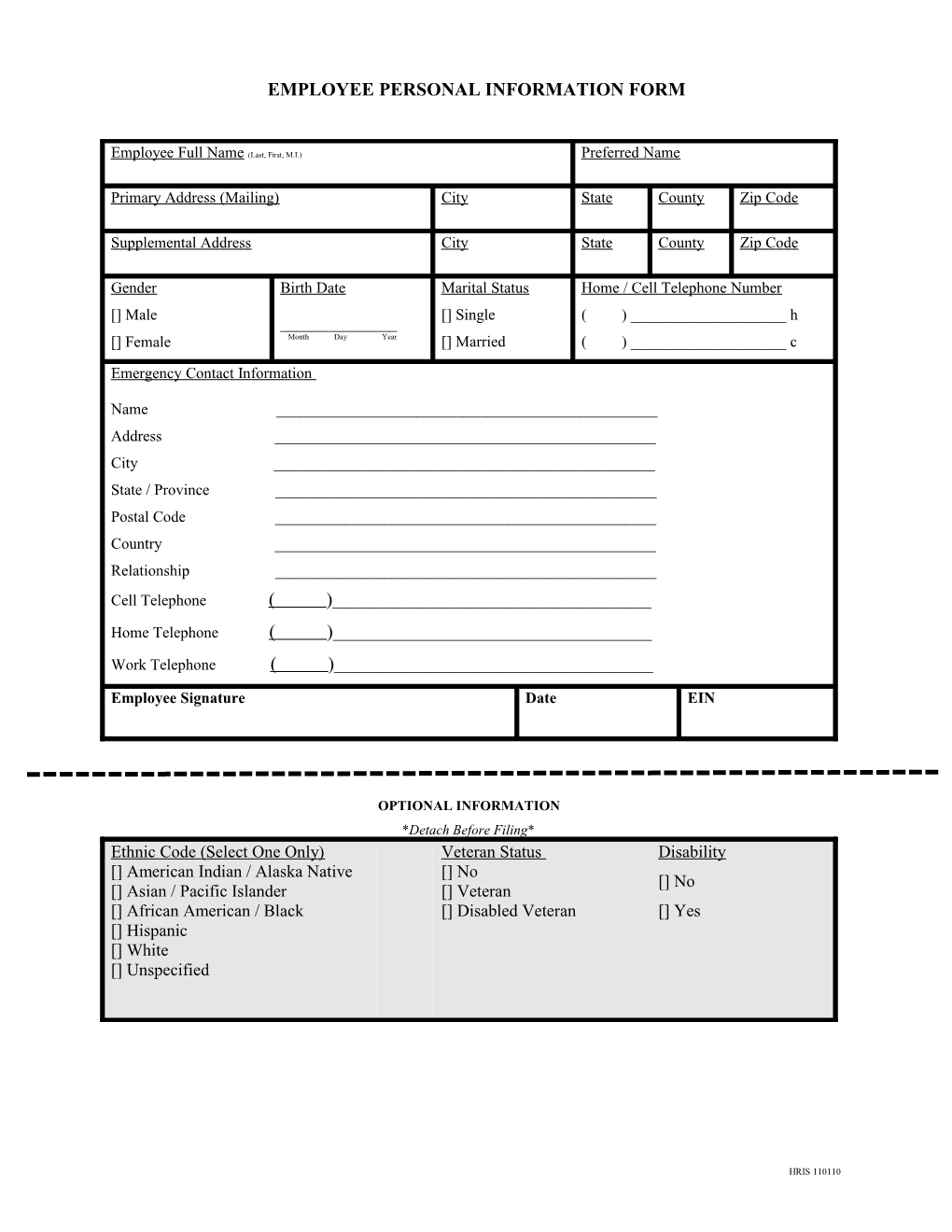 New Employee Personal Information Form