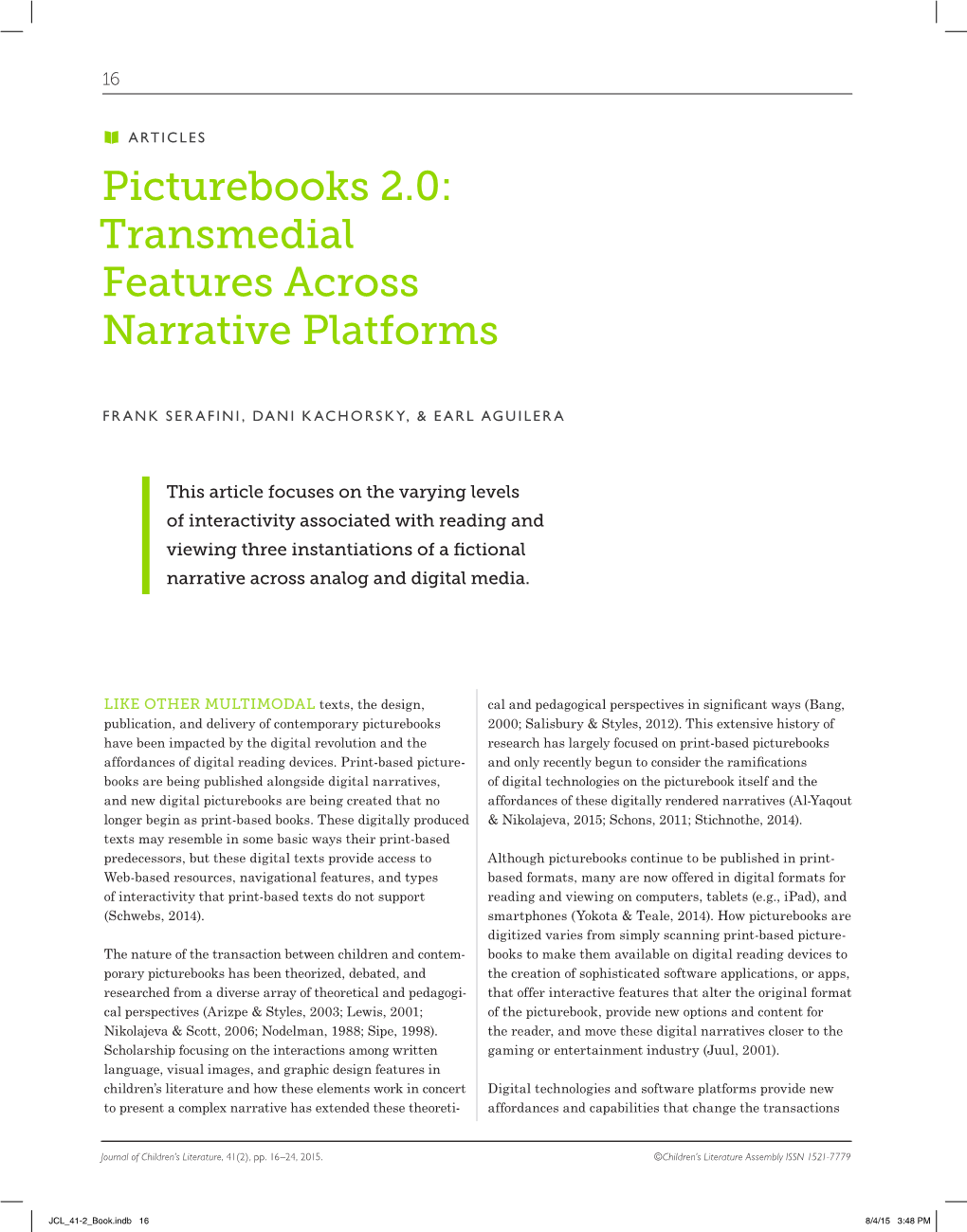 Picturebooks 2.0: Transmedial Features Across Narrative Platforms